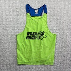 VTG Ocean Pacific OP Running Tech Tank Top Neon Green / Blue Canada Made Read